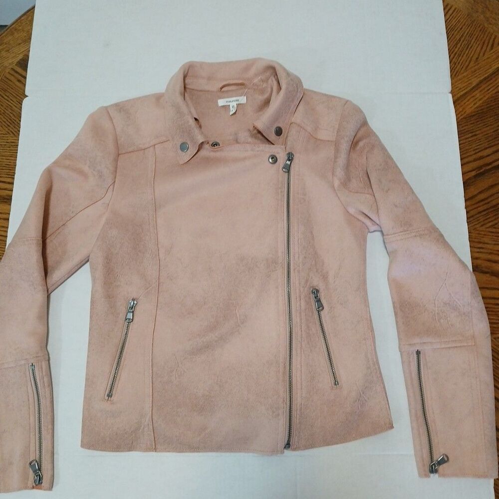 Maurices Blush Pink Peach Faux Suede Moto Full Zip Jacket Womens Small